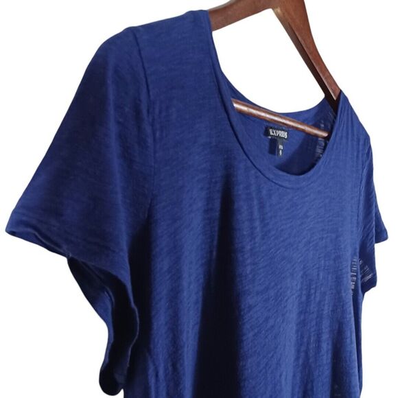 Express Women's Boho Blue Semi Sheer Layered Short Sleeve Ikat Hem Top Size M - Picture 4 of 8